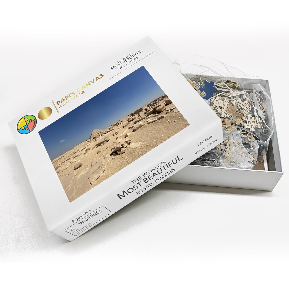 1000 Piece Wooden Jigsaw Puzzle featuring desert and Step Pyramid of Saqqara in the background