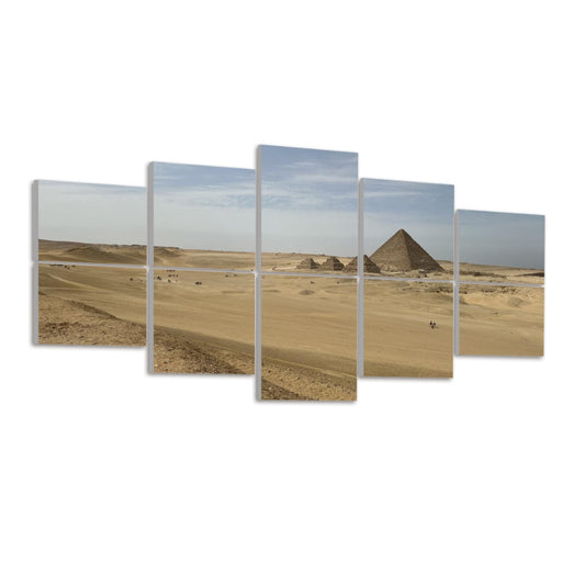 Side view of full-color panels on a white backdrop revealing depth and stone textures under morning light