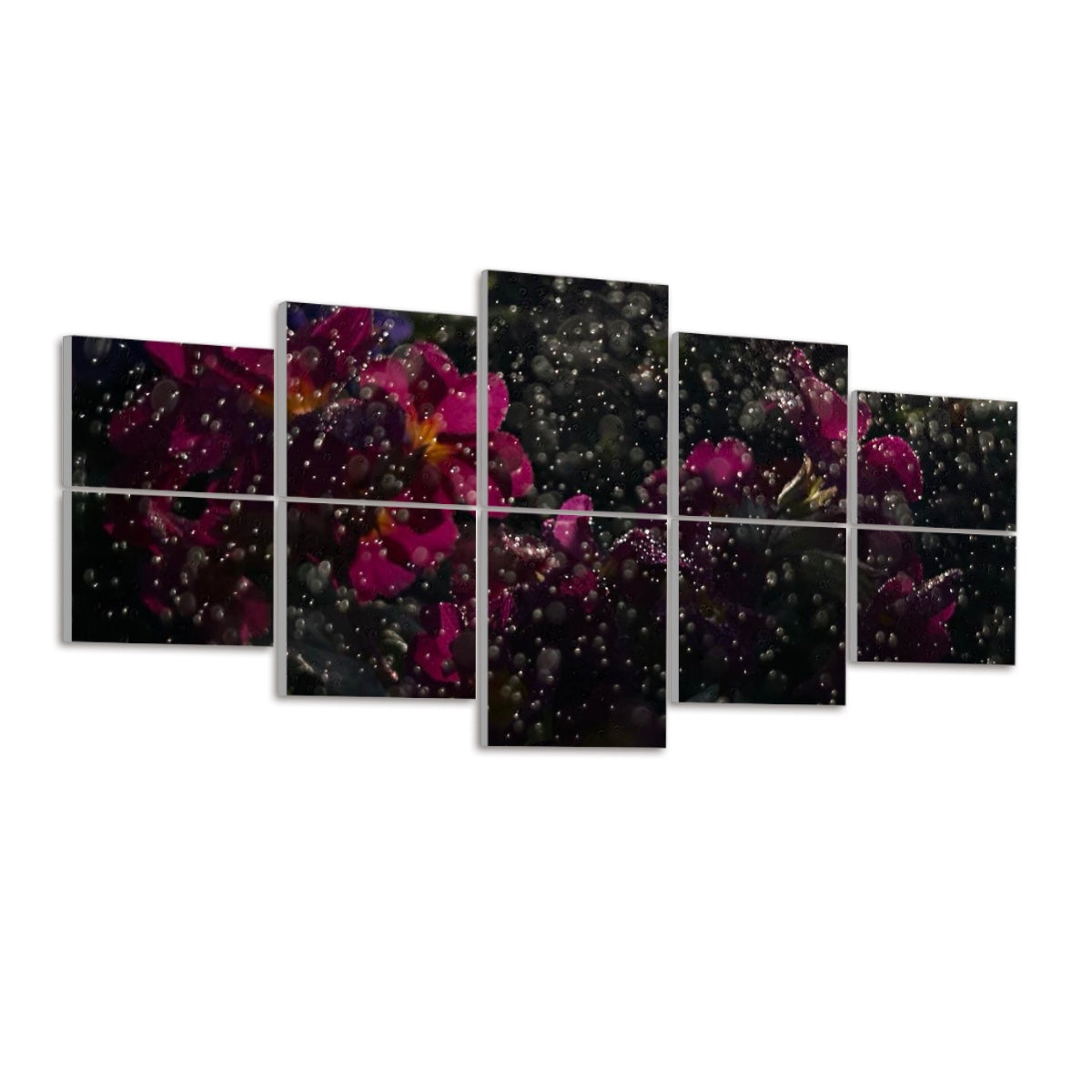 Left angle view of the panels, highlighting depth and texture of the dark floral composition