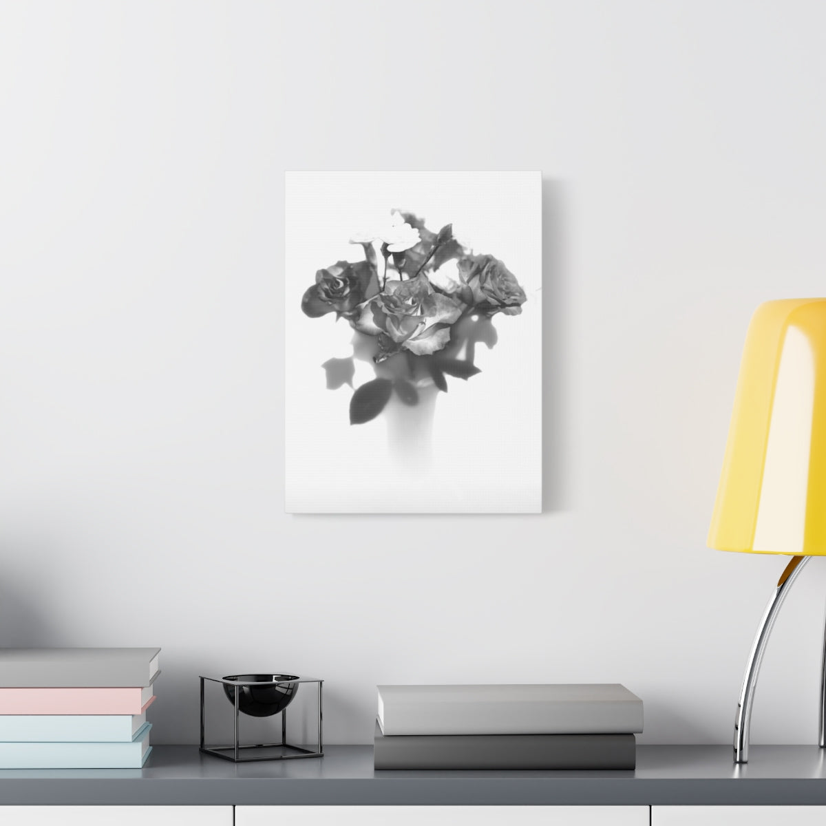 vertical black and white floral canvas print featuring roses, size: 12''x16''