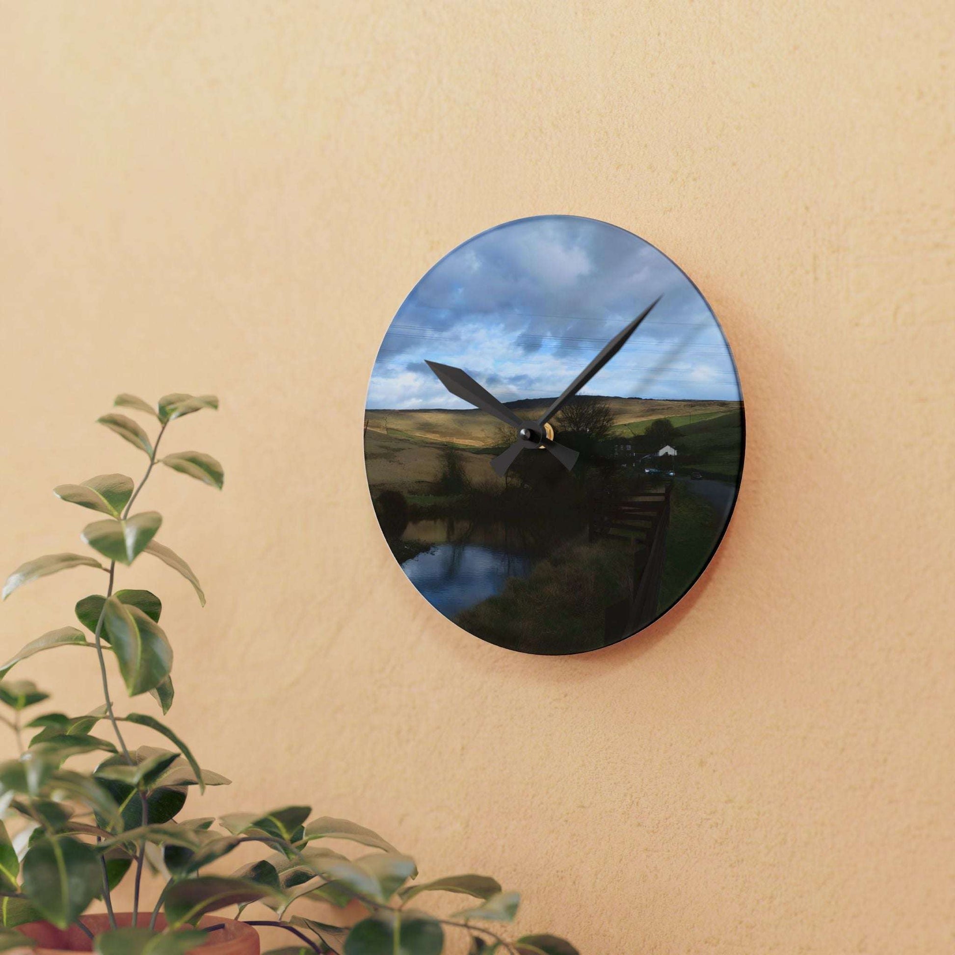 Acrylic Wall Clock featuring British countryside landscape