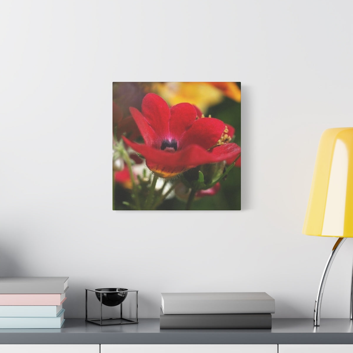 floral canvas print with red flower, size: 14''x14''