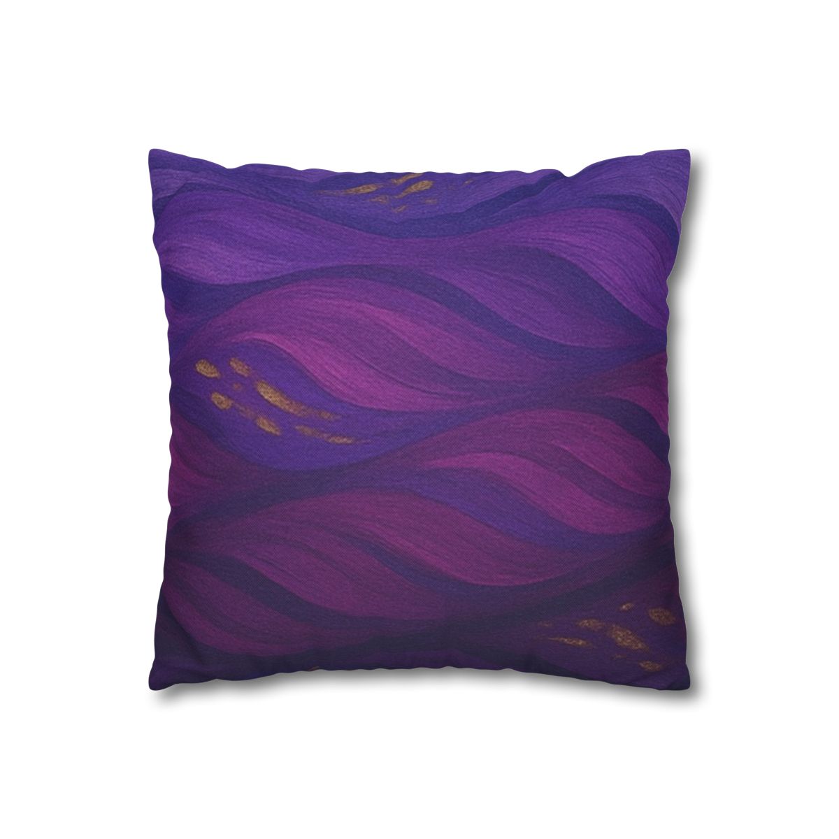 14" × 14" Abstract Wave “Gilded Amethyst” pillowcase on a white background, back view