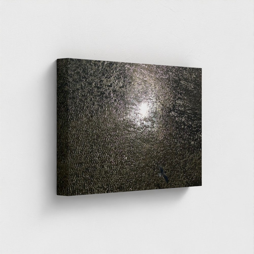 18'' x 12'' sustainable canvas print of seagull and reflective shoreline textures