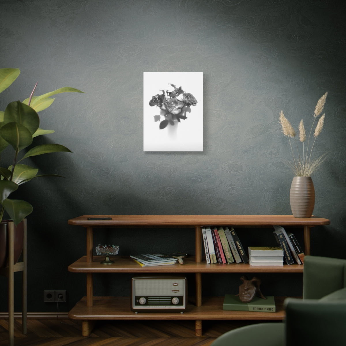 vertical black and white floral canvas print featuring roses, size: 18''x24''