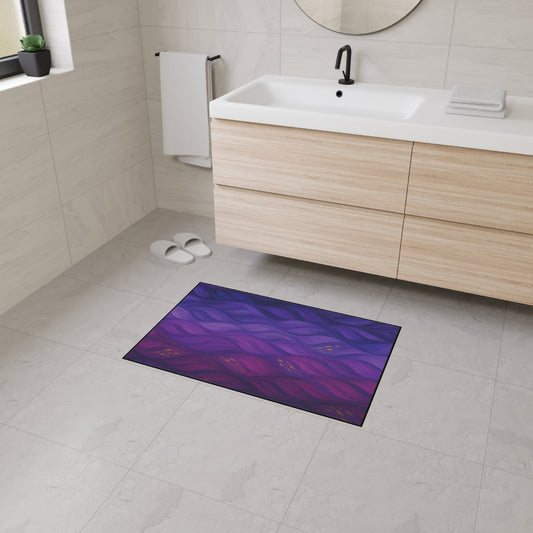 Flowing amethyst-toned pattern printed on a 24x36 inch mat, with deep purples and rose hues creating a textured visual field underfoot.