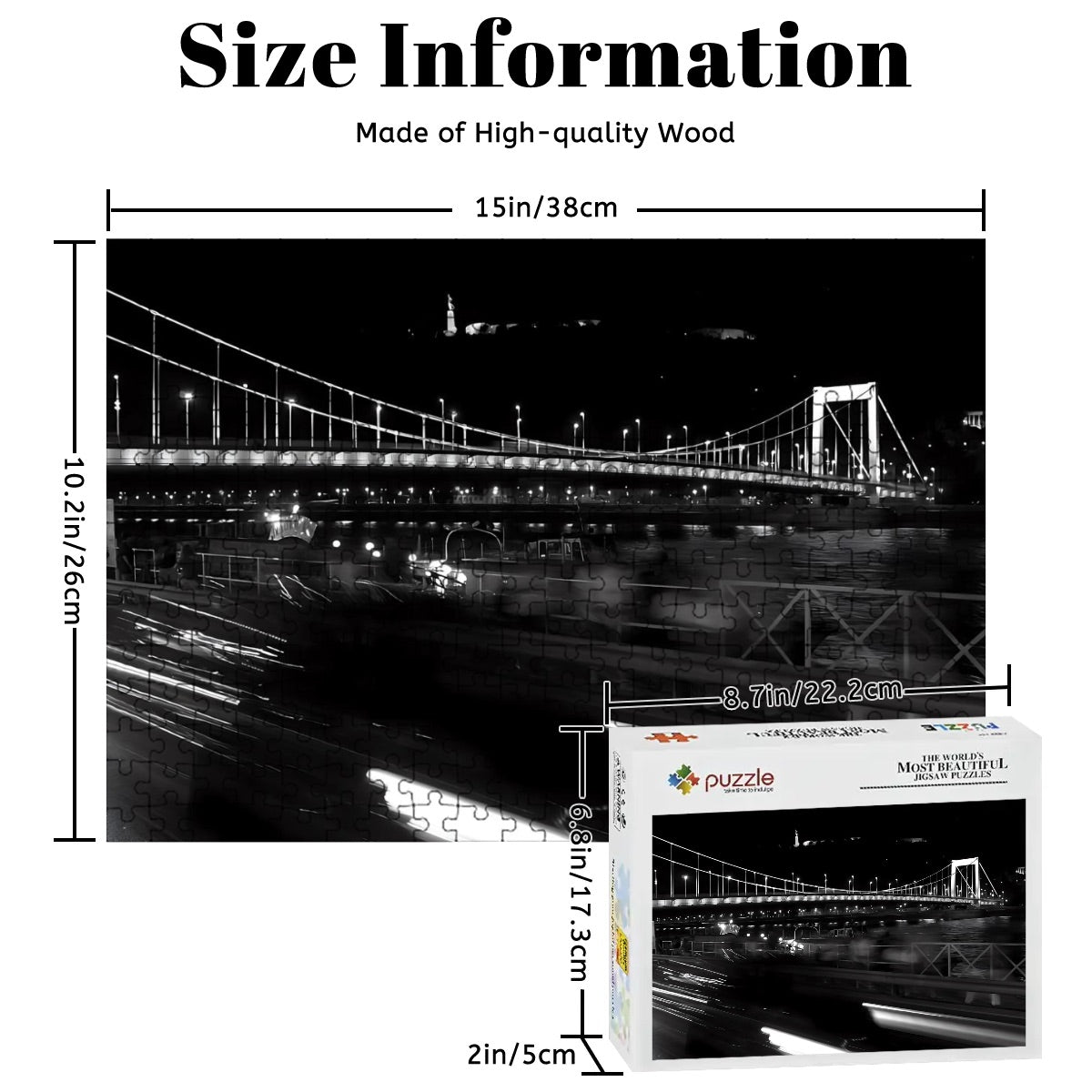 Full color photograph of a historic bridge in Budapest with elegant architecture and river scenery.