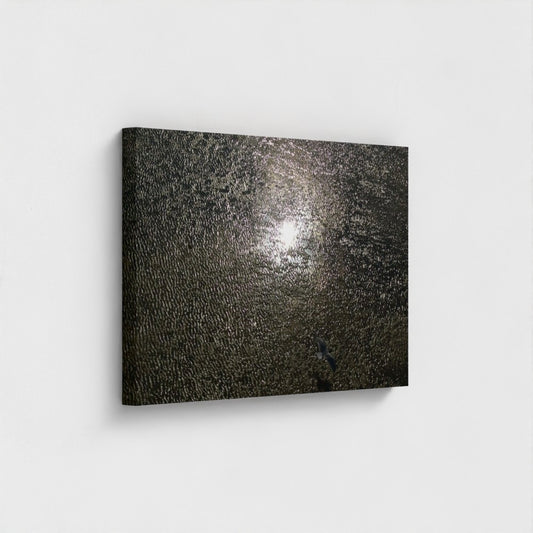 30'' x 20'' vegan canvas angled side view capturing textures and seagull in flight