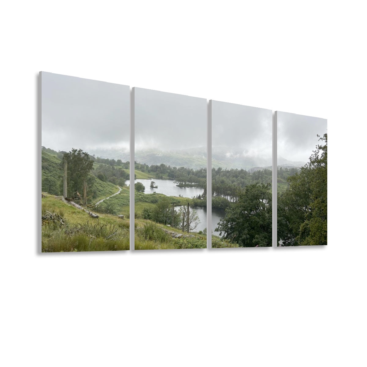 Papi's Canvas 4 Decorative Sound Absorbing Panels Featuring Lake District Landscape. Panoramic wall art set