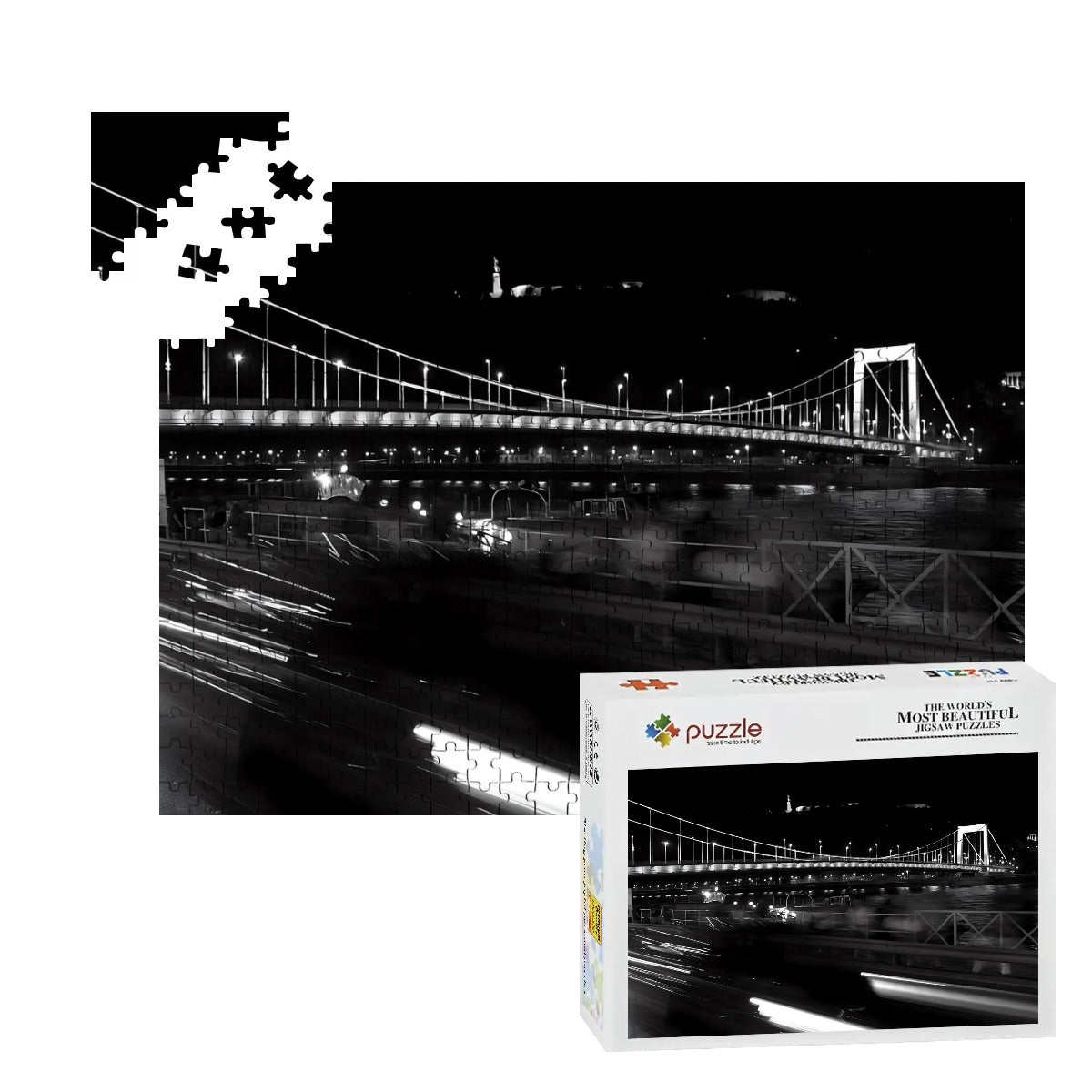 photograph of a Budapest bridge with historic architecture and river backdrop.