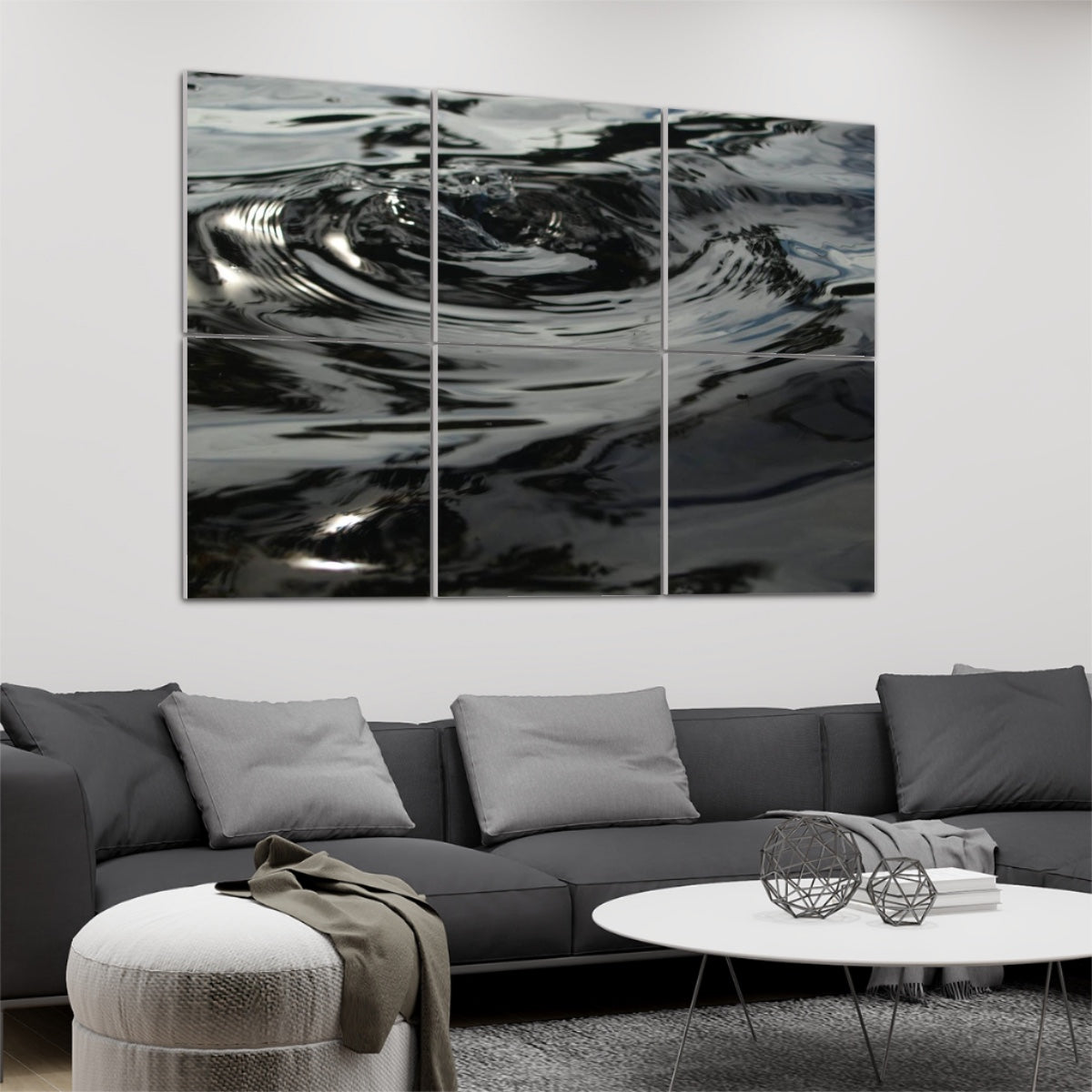 6 decorative sound absorbing wall panels featuring picture of wave rings on the water