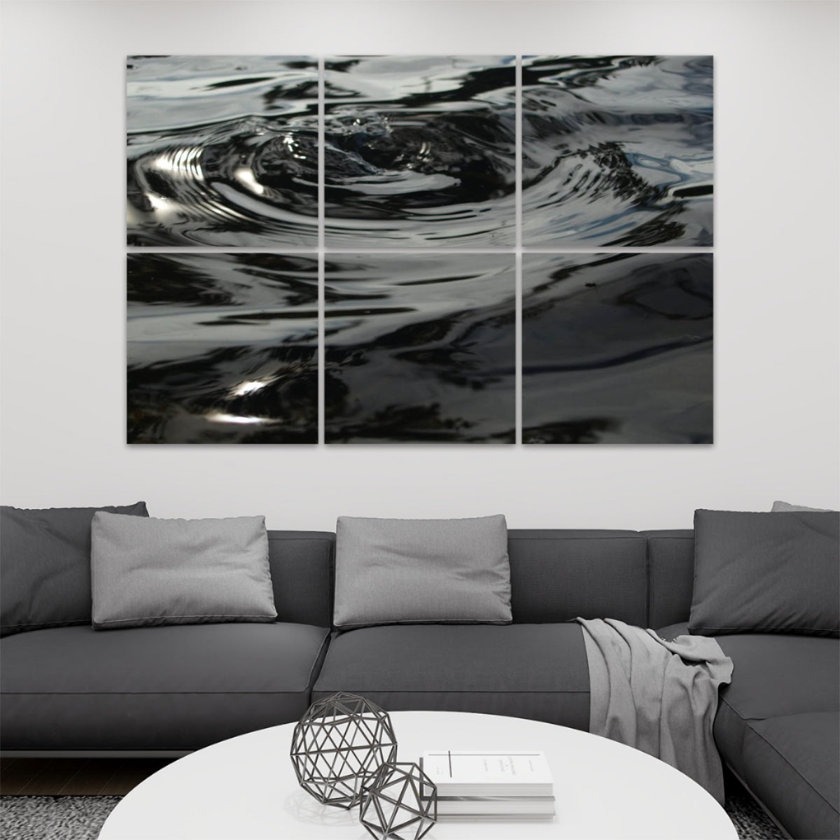 6 decorative sound absorbing wall panels featuring picture of wave rings on the water