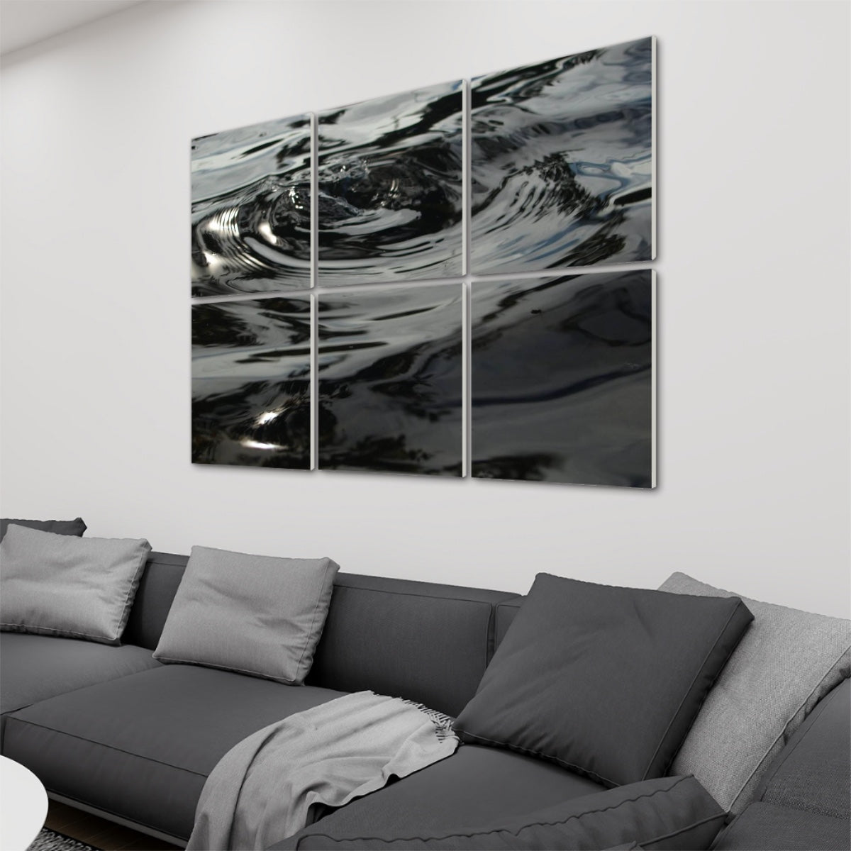 6 decorative sound absorbing wall panels featuring picture of wave rings on the water