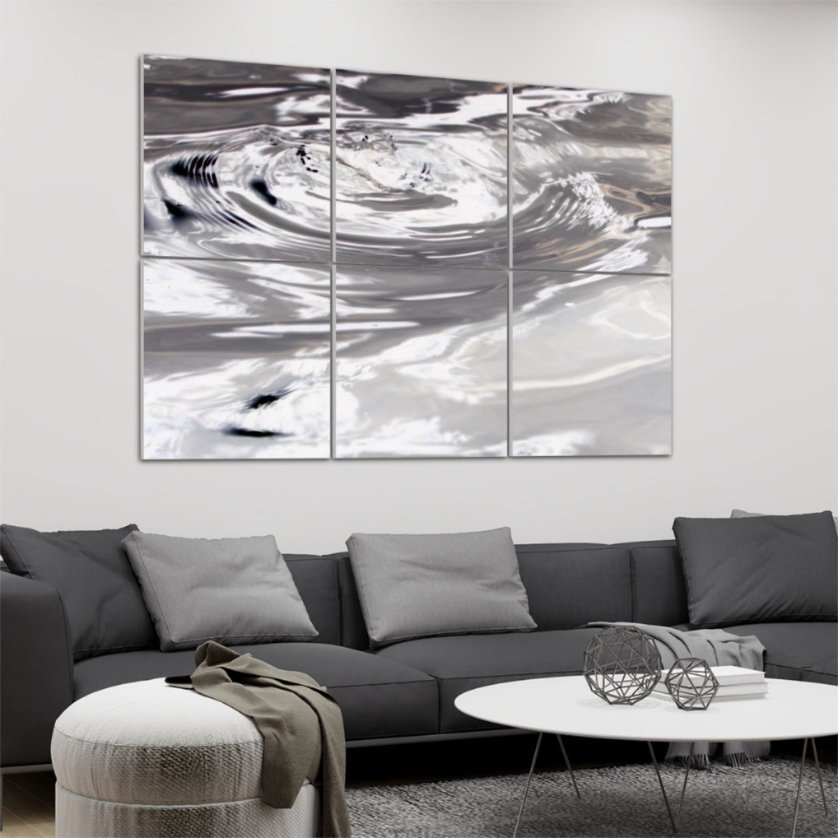 6 decorative sound absorbing wall panels featuring picture of wave rings on the water, color: inverted