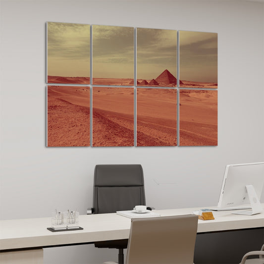 Left-angle view of Pyramid of Menkaure wall panels in brownie finish, showing rich earthy textures and shadow detail.