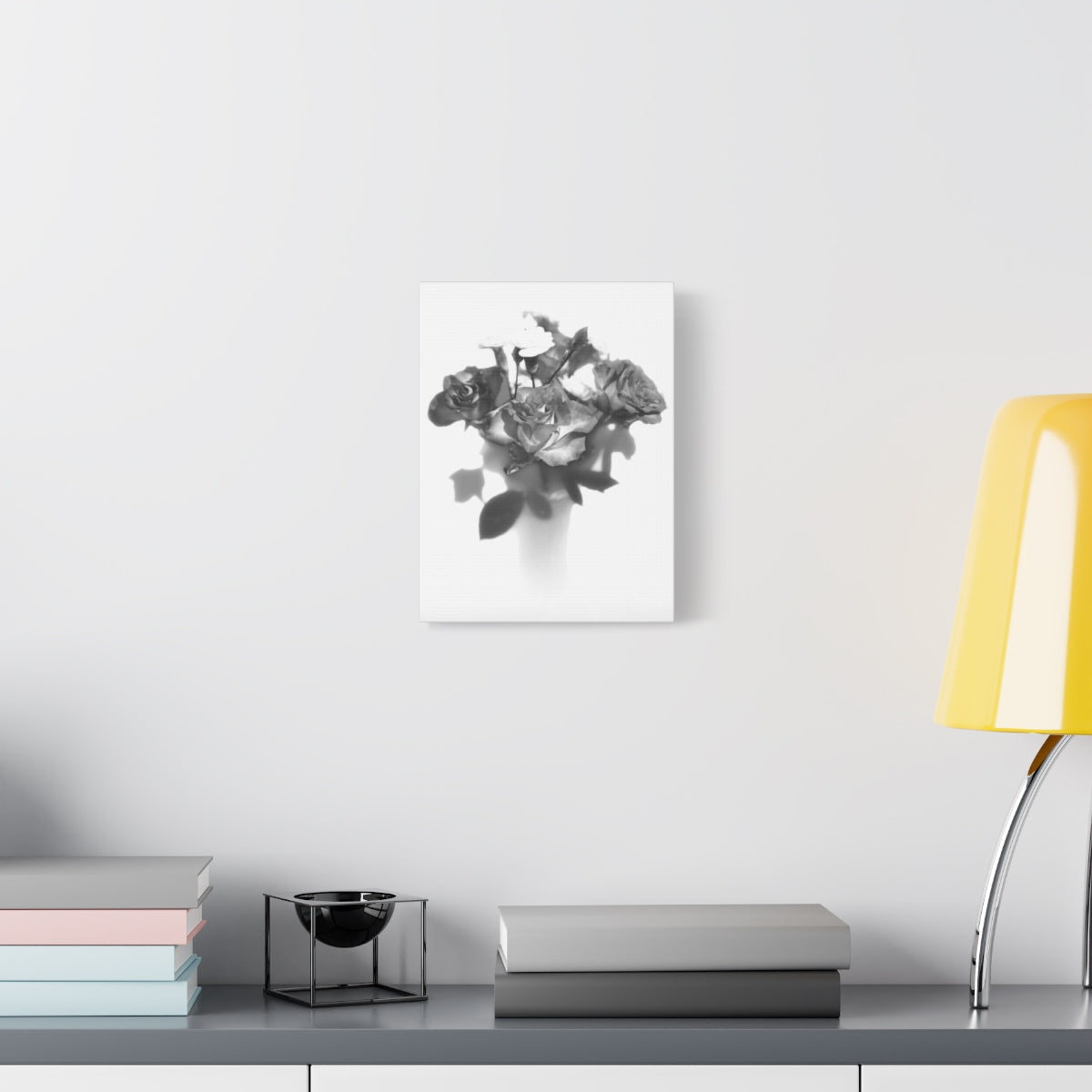 vertical black and white floral canvas print featuring roses, size: 9''x12''