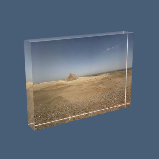 acrylic photo block featuring Pyramids of Giza as seen from large distance size: 7''x5''