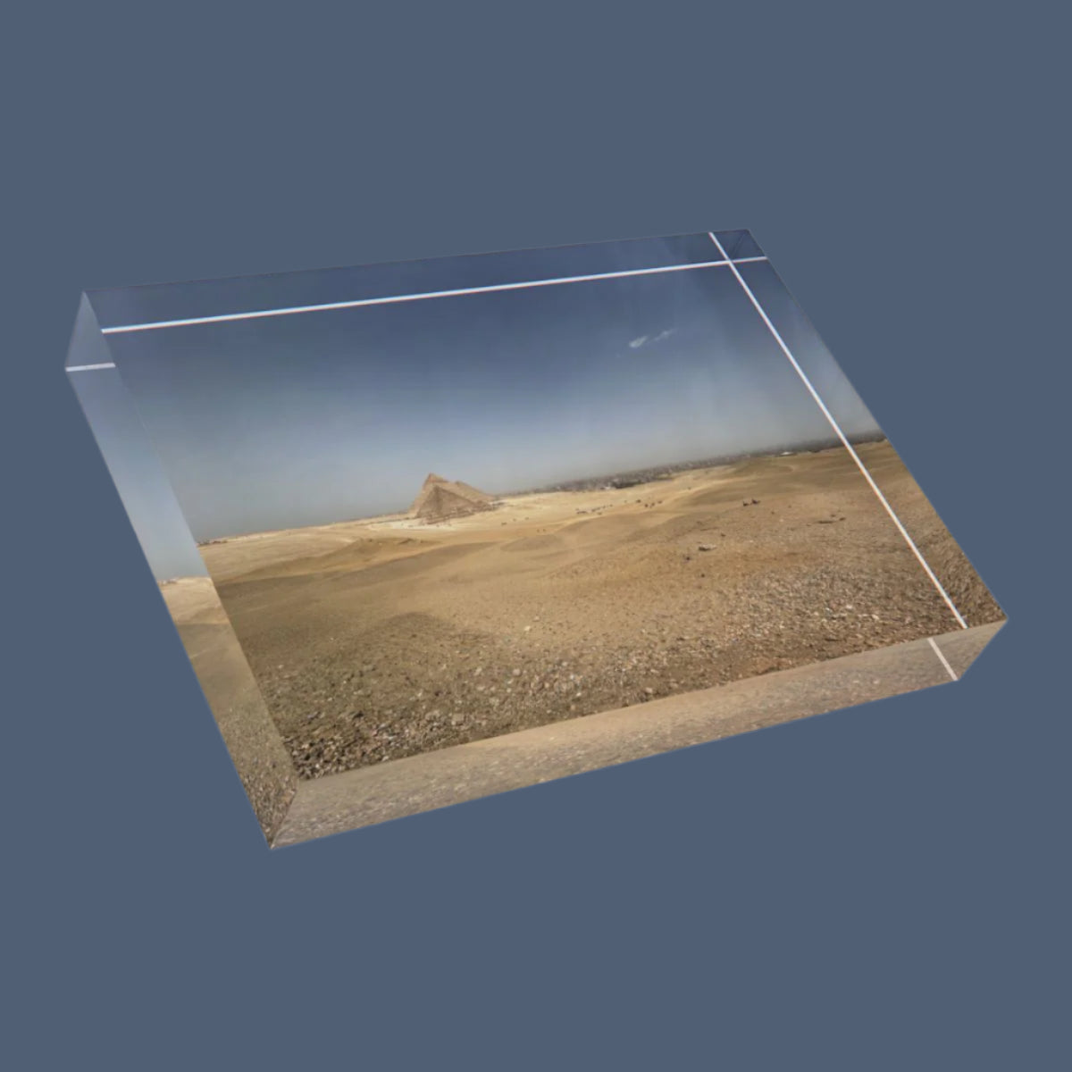 acrylic photo block featuring Pyramids of Giza as seen from large distance size: 7''x5''