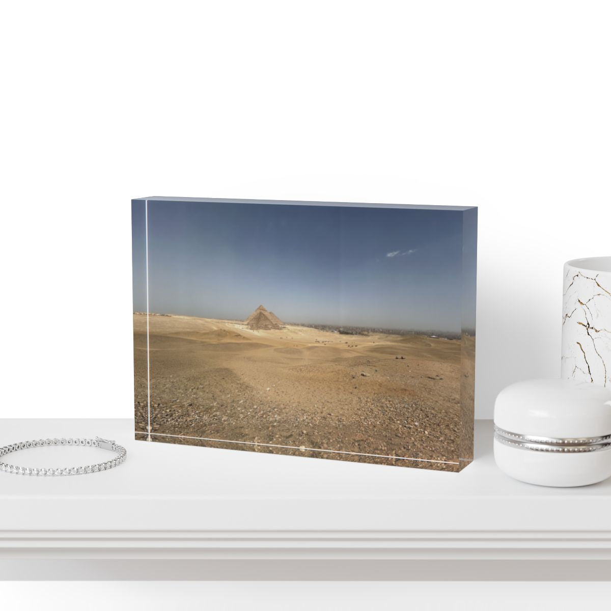 acrylic photo block featuring Pyramids of Giza as seen from large distance size: 7''x5''