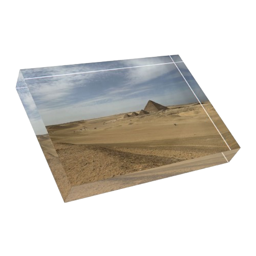 acrylic photo block featuring desert and pyramid of menkaure size: 7''x5'' horizontal
