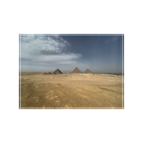 Acrylic Photo Block featuring desert pyramids blue sky and clouds size: 7''x5'' horizontal
