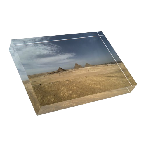Acrylic Photo Block featuring desert pyramids blue sky and clouds size: 7''x5'' horizontal
