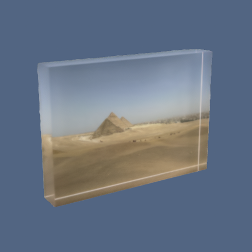 acrylic photo box featuring photograph of desert and pyramids of Giza in distance size: 7''x5'' horizontal