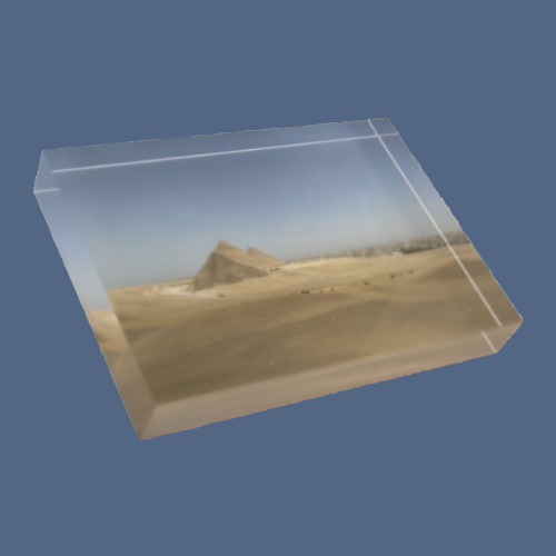 acrylic photo box featuring photograph of desert and pyramids of Giza in distance size: 7''x5'' horizontal