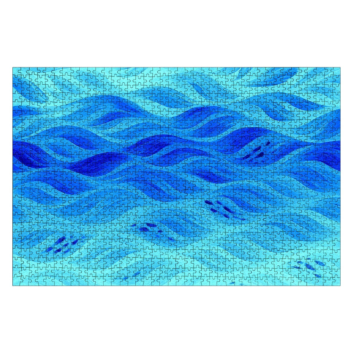 Azure variation of 1000-piece wooden puzzle featuring cool blue flowing currents and subtle shadows
