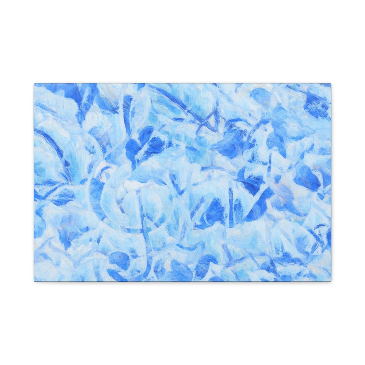 Soft blue abstract wall art with layered botanical strokes and a frozen, melodic atmosphere