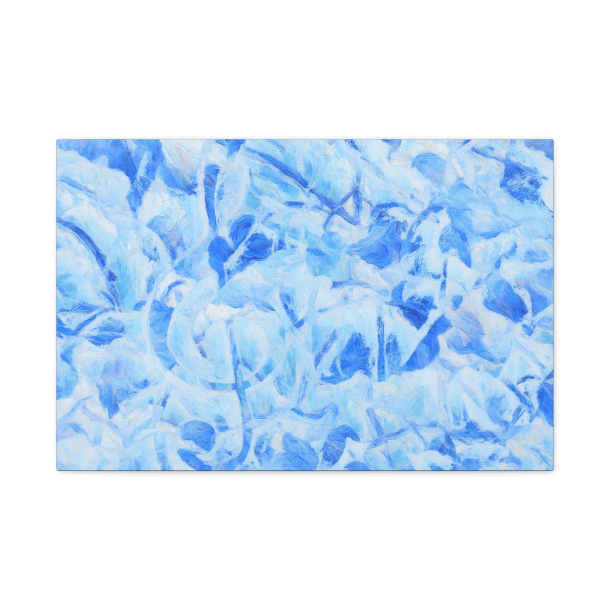 Soft blue abstract wall art with layered botanical strokes and a frozen, melodic atmosphere