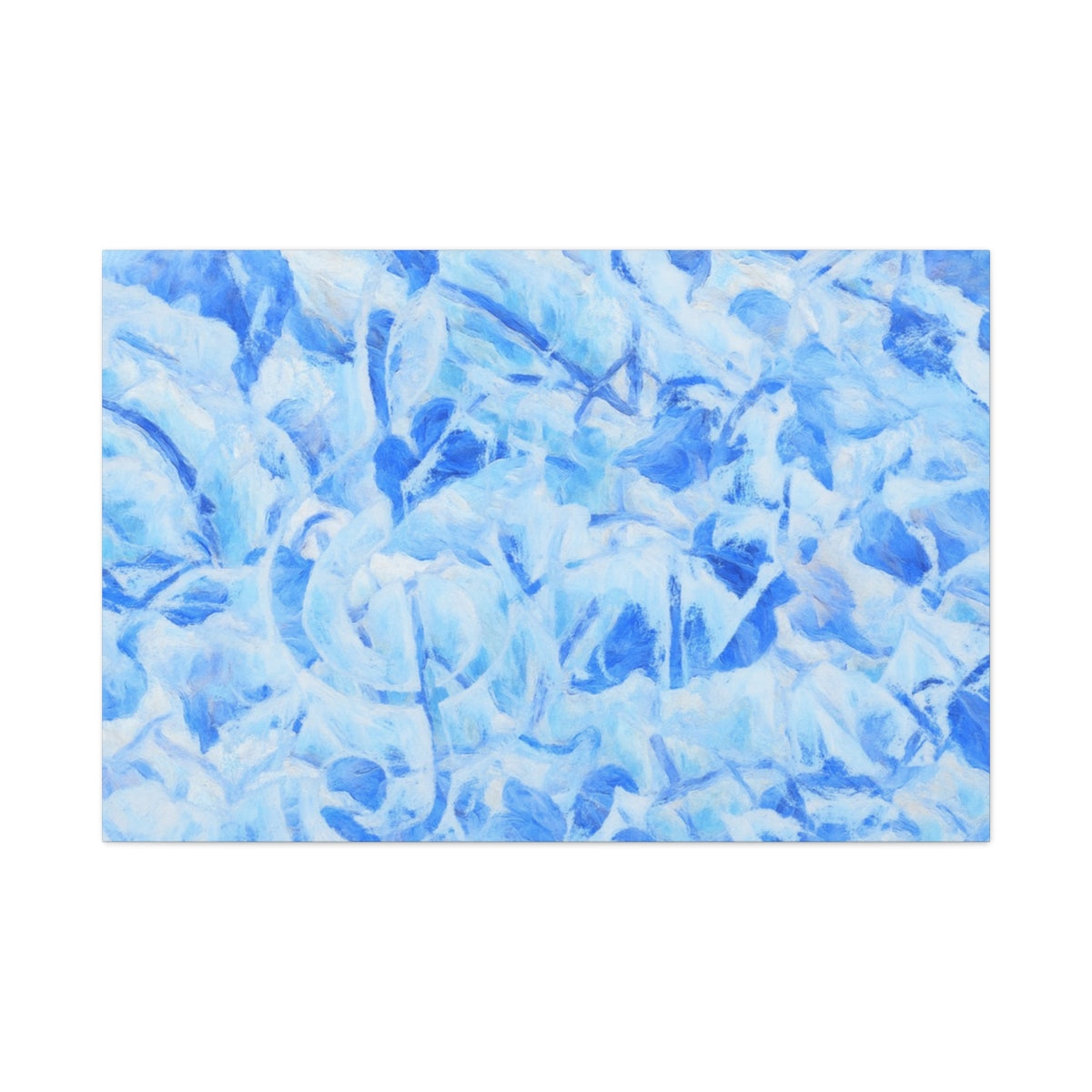 Soft blue abstract wall art with layered botanical strokes and a frozen, melodic atmosphere