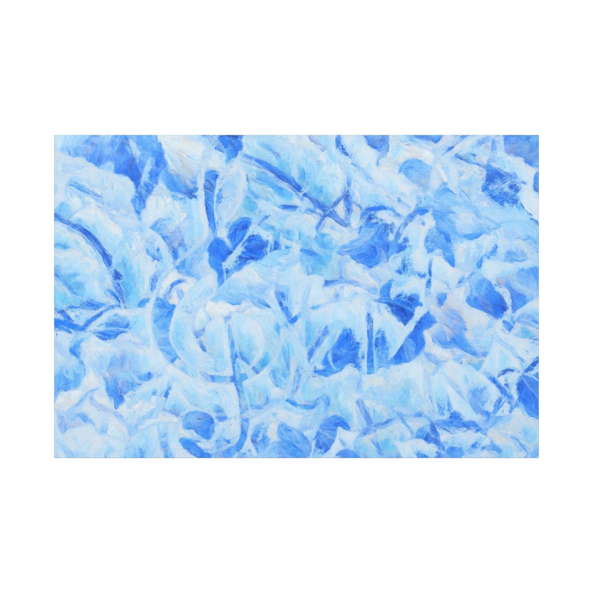 Soft blue abstract wall art with layered botanical strokes and a frozen, melodic atmosphere