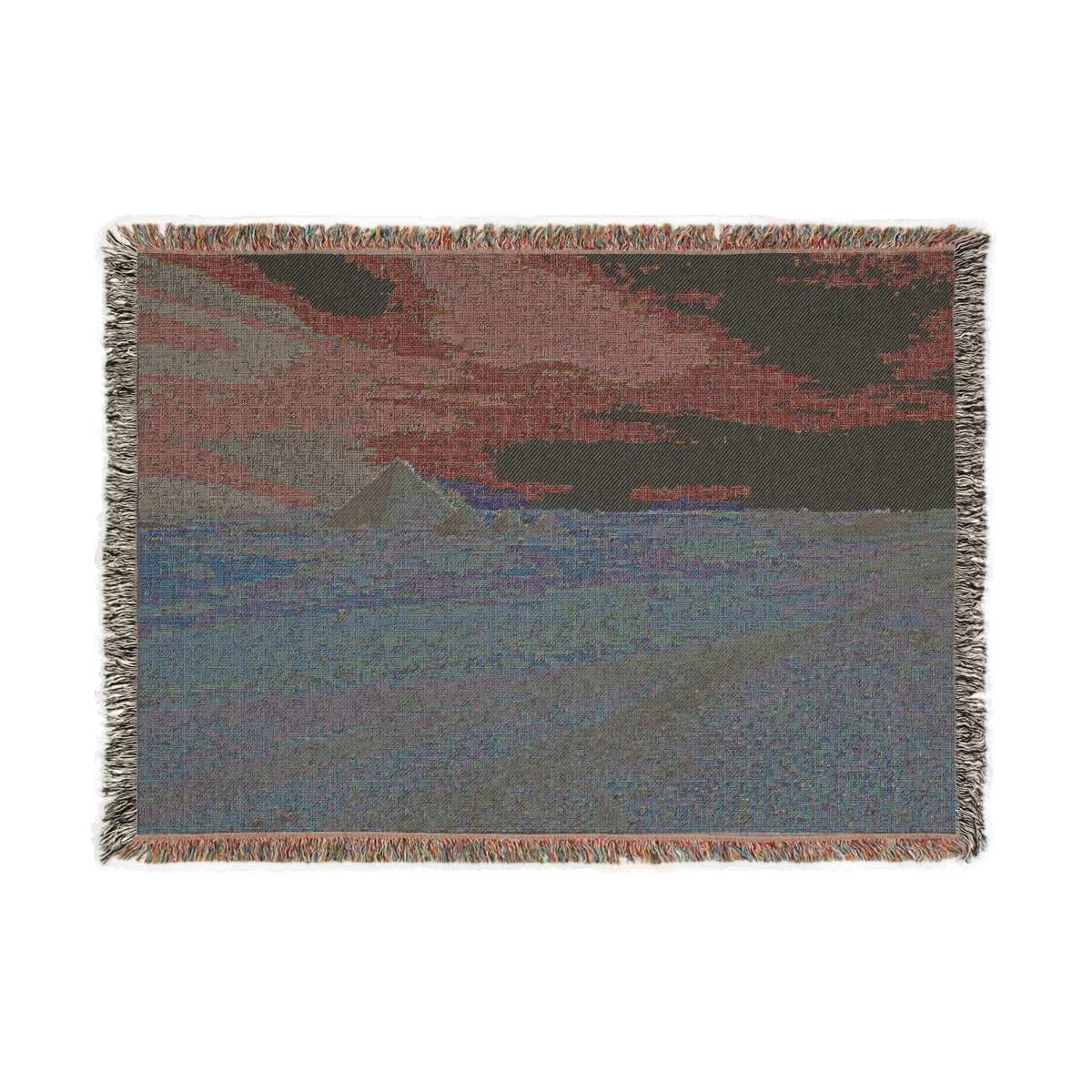 back side od woven blanket featuring pyramid of menkaure