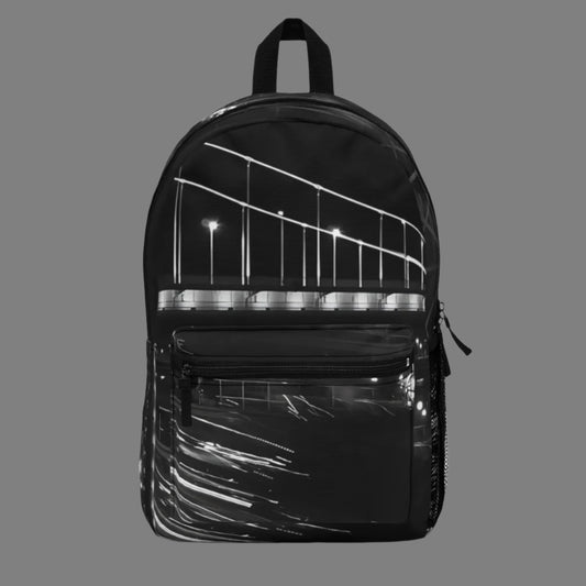backpack featuring long exposure photograph of Budapest by night