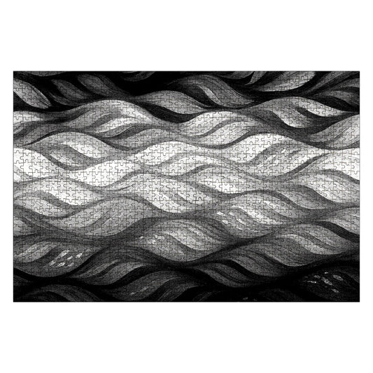 Black and white version of Gilded Amethyst Currents puzzle, 1000 pieces, high contrast wave texture