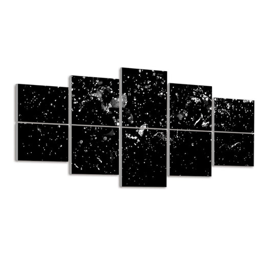 Left angle view of the panels in black and white, emphasizing sharp droplets and floral outlines