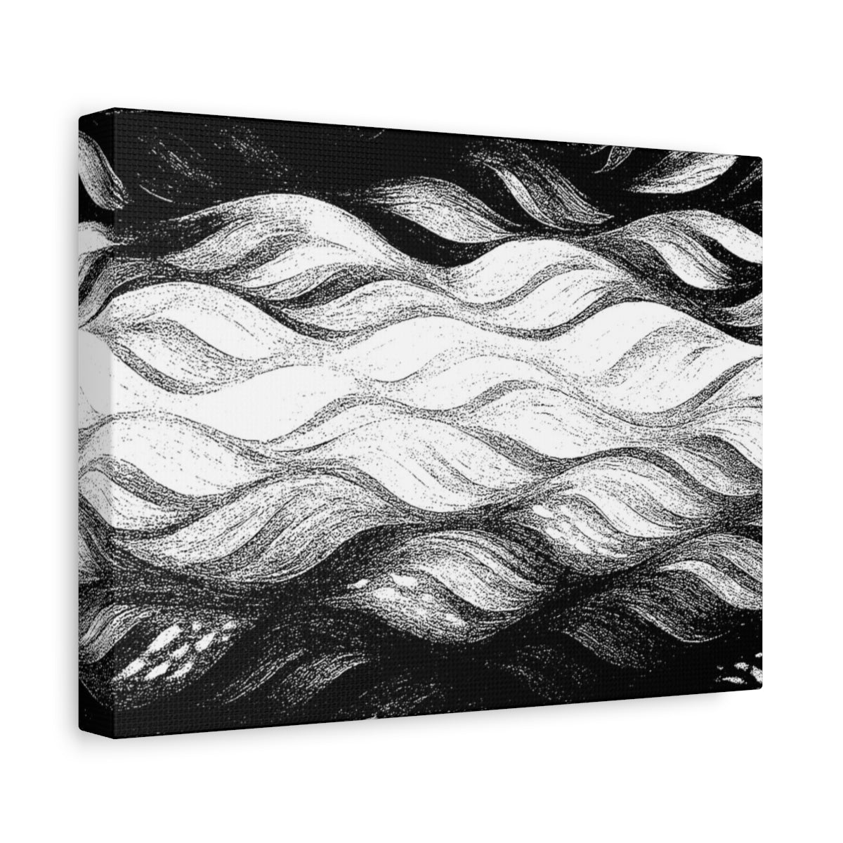 Monochrome variation of wave-like forms with strong graphic contrast, evoking hand-drawn energy and movement