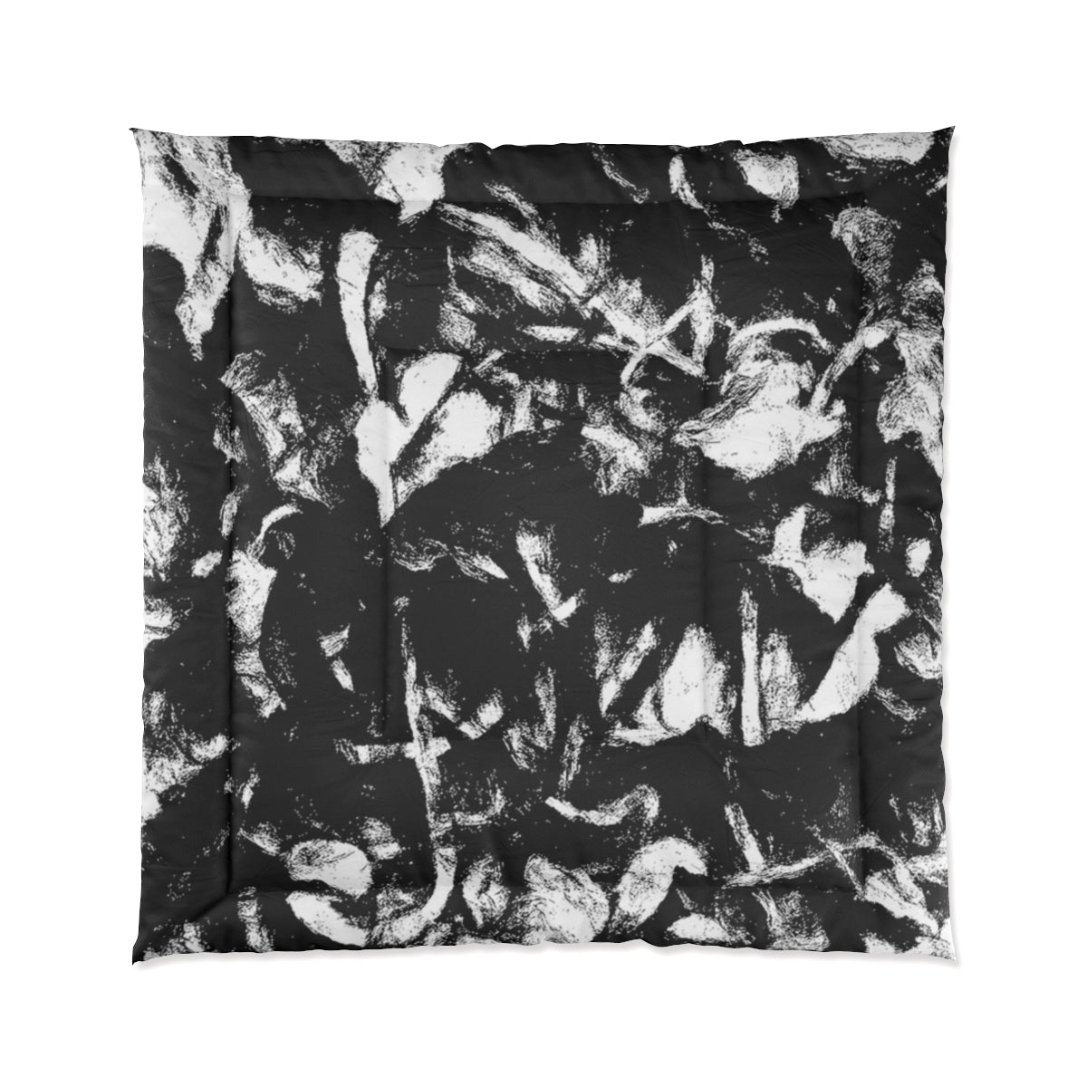 Square comforter in expressive charcoal brushwork and open white space. Displayed on white background. Size: 88'' x 88''