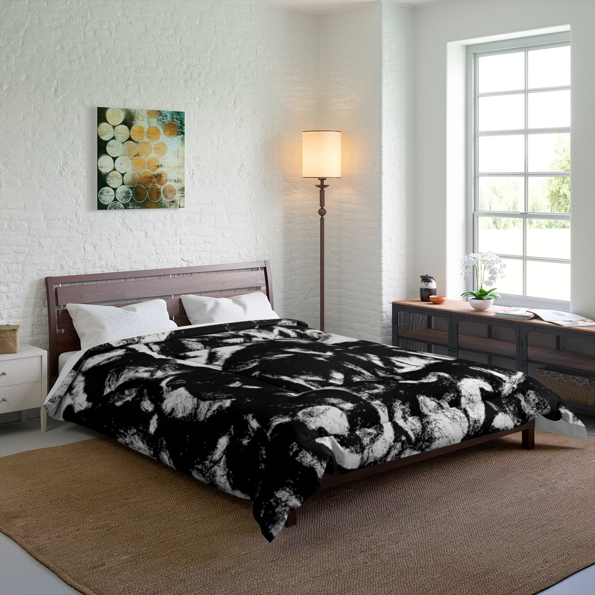 bed with the Black and White comforter creating a sharp, graphic centerpiece. Size: 88'' x 88''