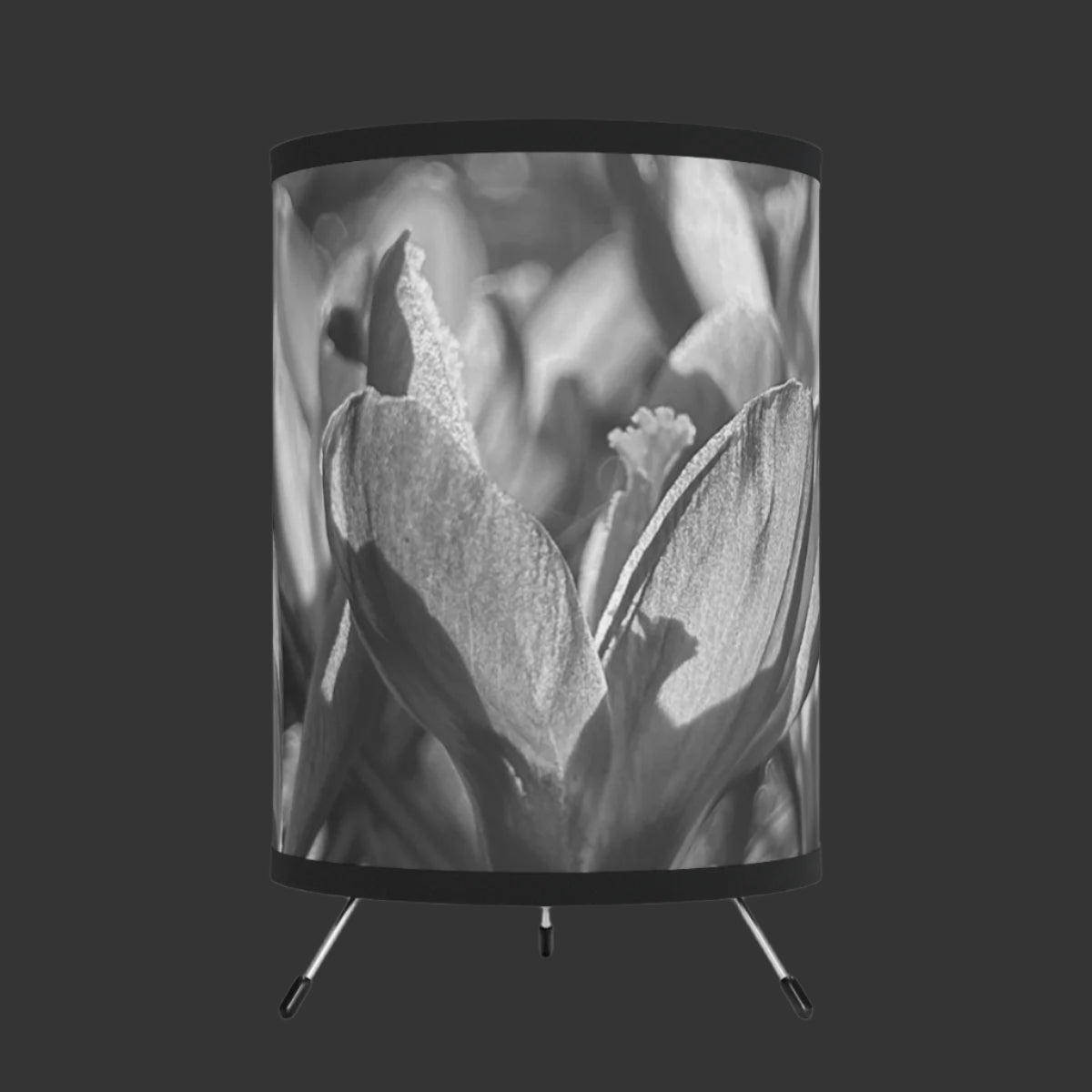 black and white floral table lamp featuring crocus, size: 7''x11''