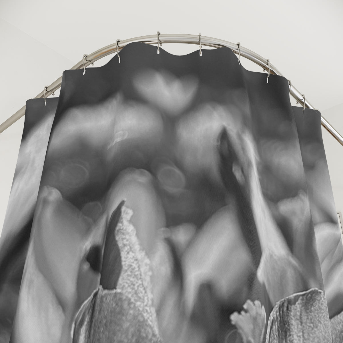 black and white floral shower curtain featuring crocus, size: 71’’x74’’
