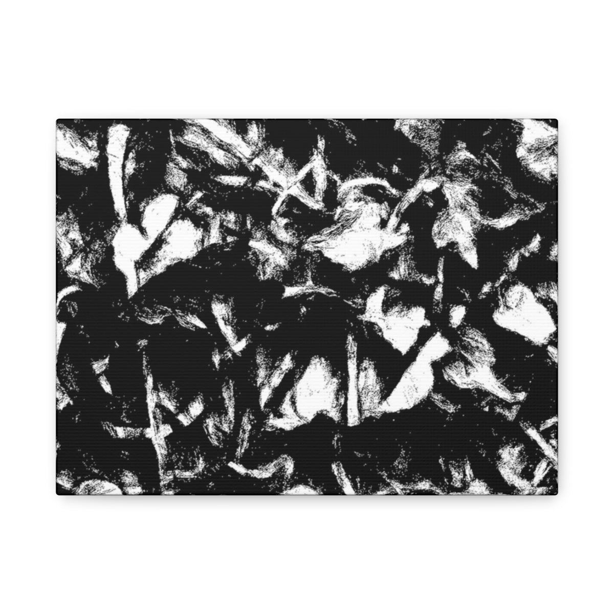 High-contrast black and white canvas of chaotic foliage and sketchlike forms, with a hidden clef embedded in the flow