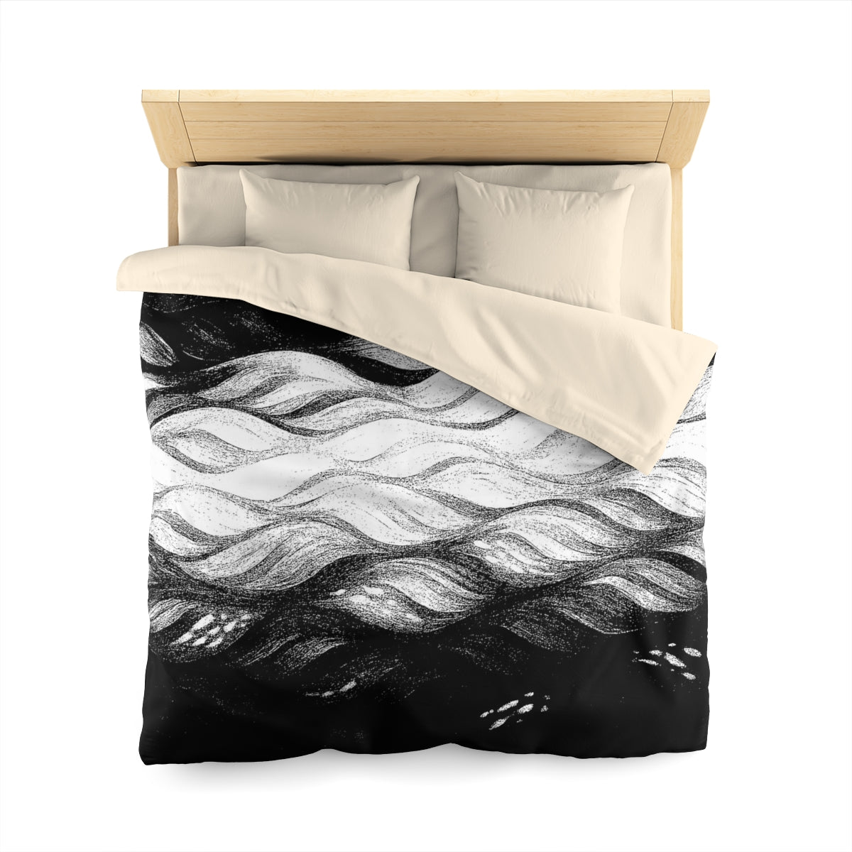 Queen size duvet cover in Black and White with cream lining, marked by tonal black and white flow with soft speckling