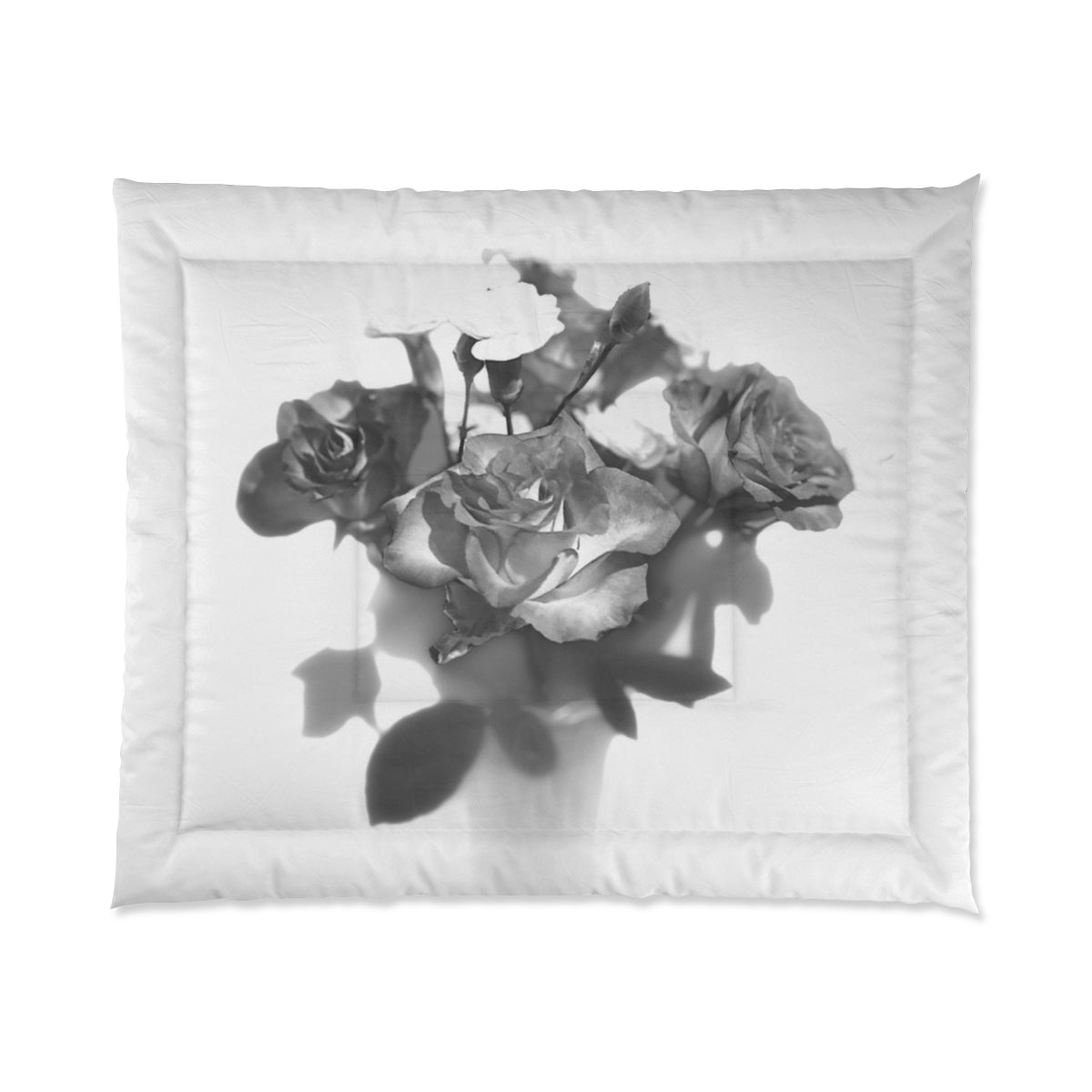 comforter featuring black and white photograph of roses