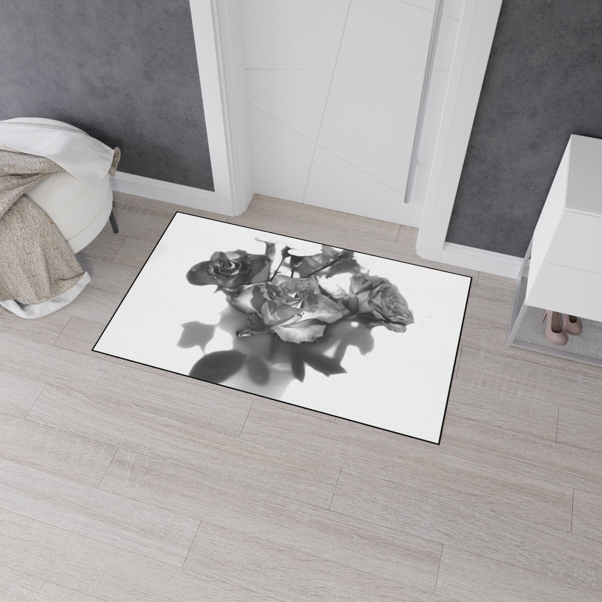 heavy duty floor mat featuring black and white roses size: 36''x60''