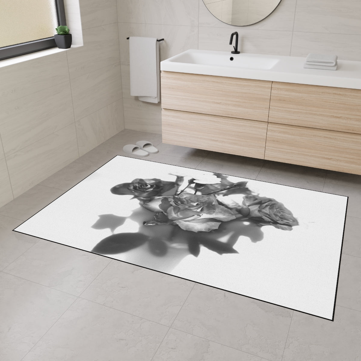 heavy duty floor mat featuring black and white roses size: 48''x72''