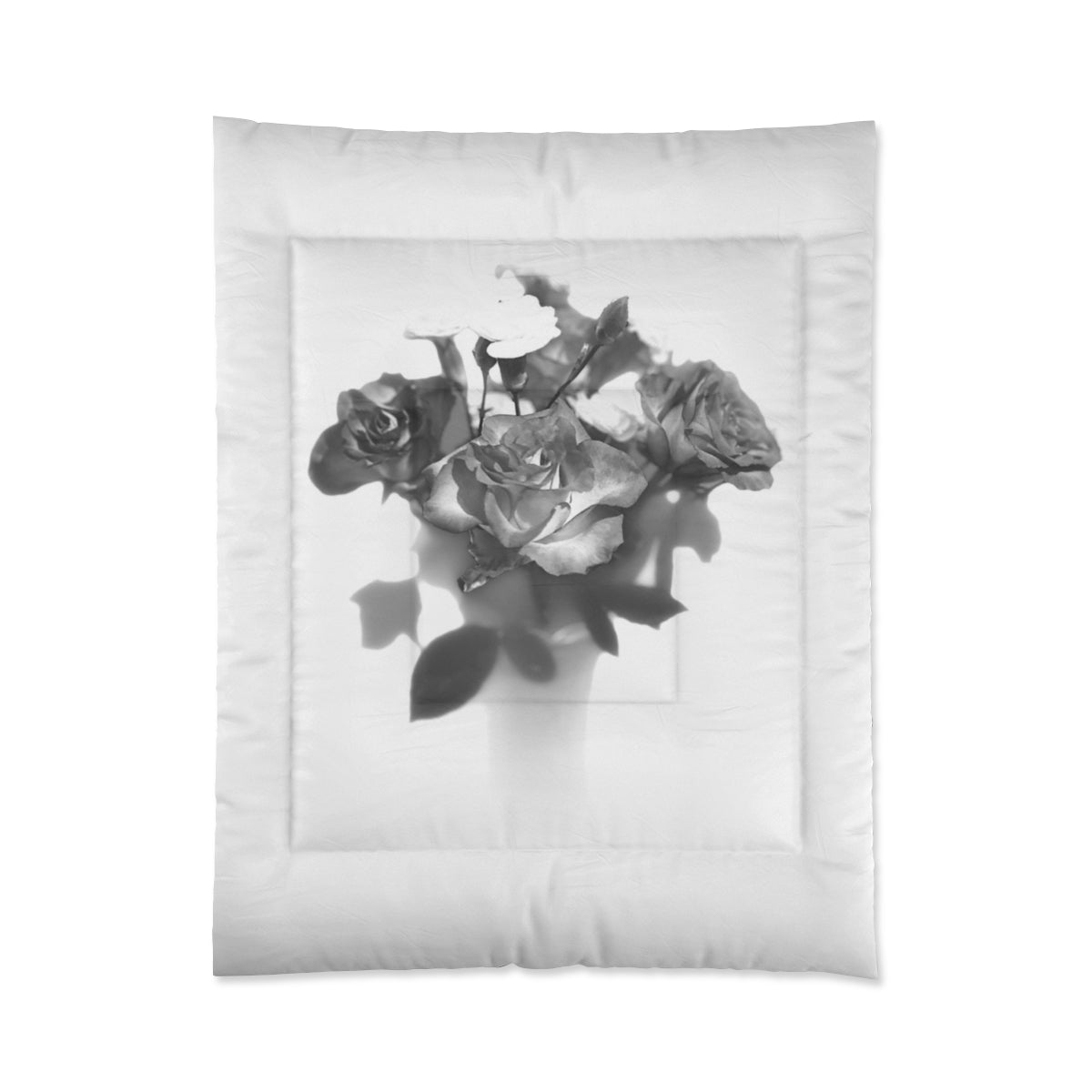 comforter featuring black and white photograph of roses