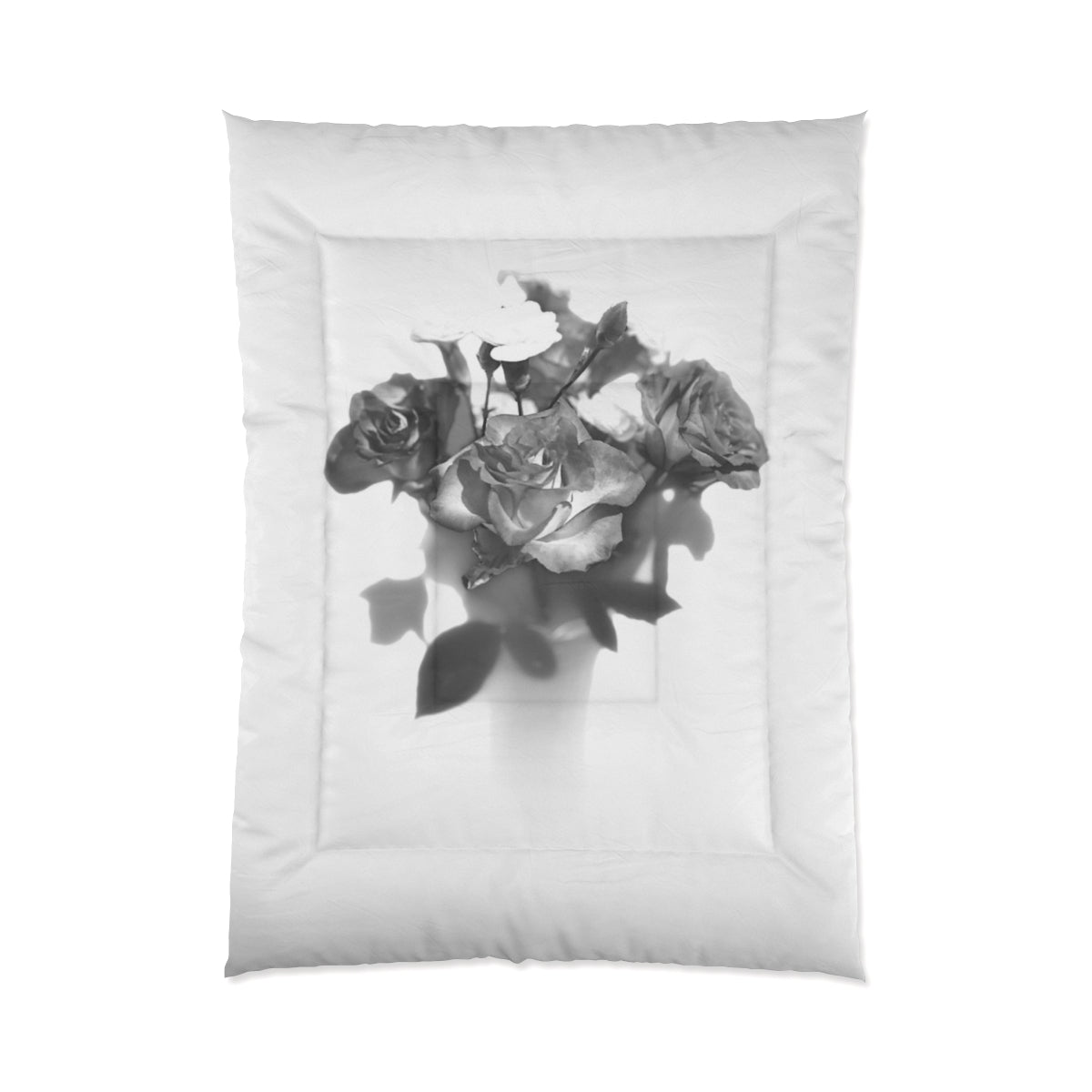 comforter featuring black and white photograph of roses