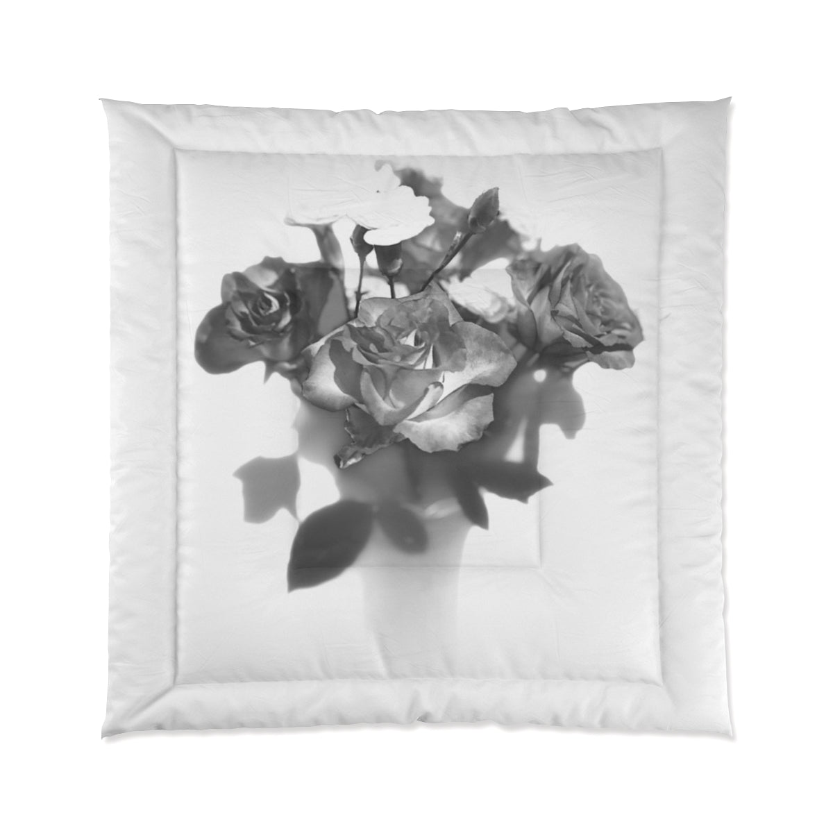 comforter featuring black and white photograph of roses